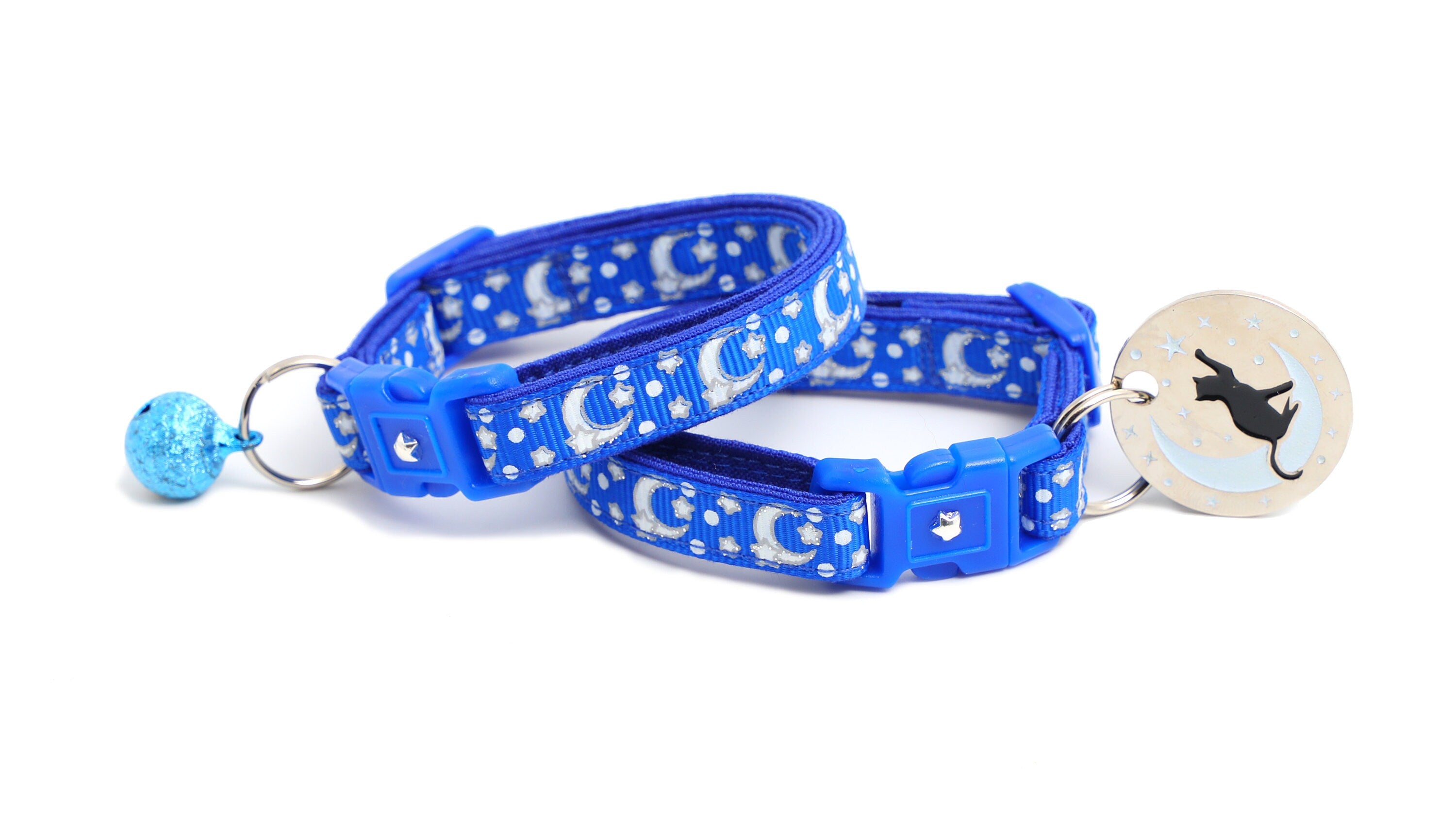 Main Silver Moons and Stars on Sapphire Blue Cat Collar image